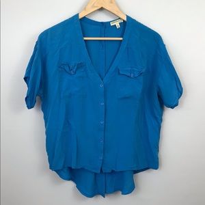Chocolate USA Button Up Hi Low Oversized Top Blue